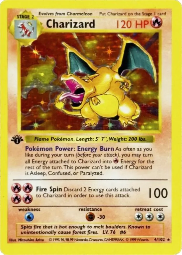 1st Edition Base Set Charizard holographic Pokémon card
